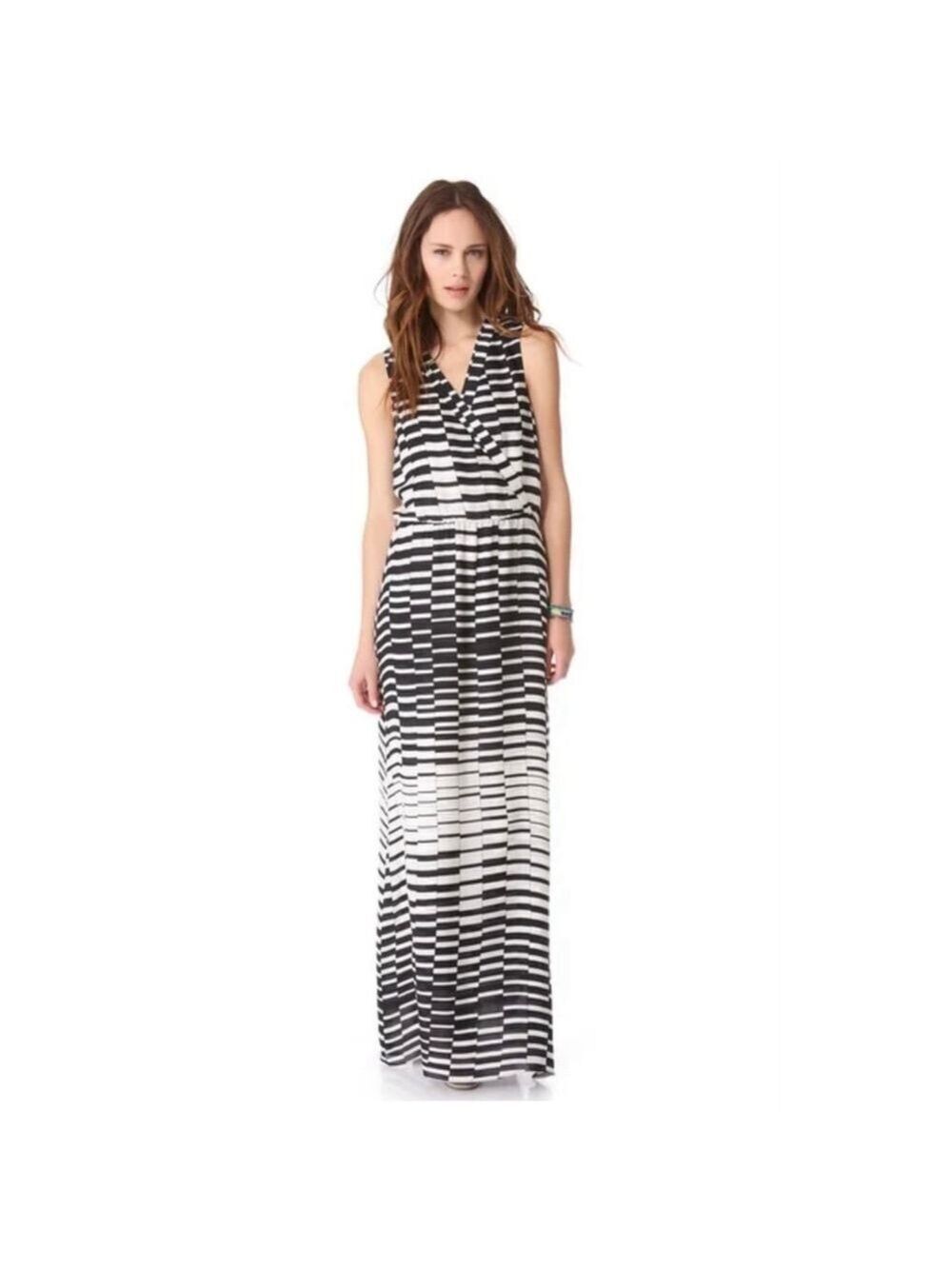 Lane Bryant Maxi Dress Black White Geometric Faux Wrap 14/16 Stretch